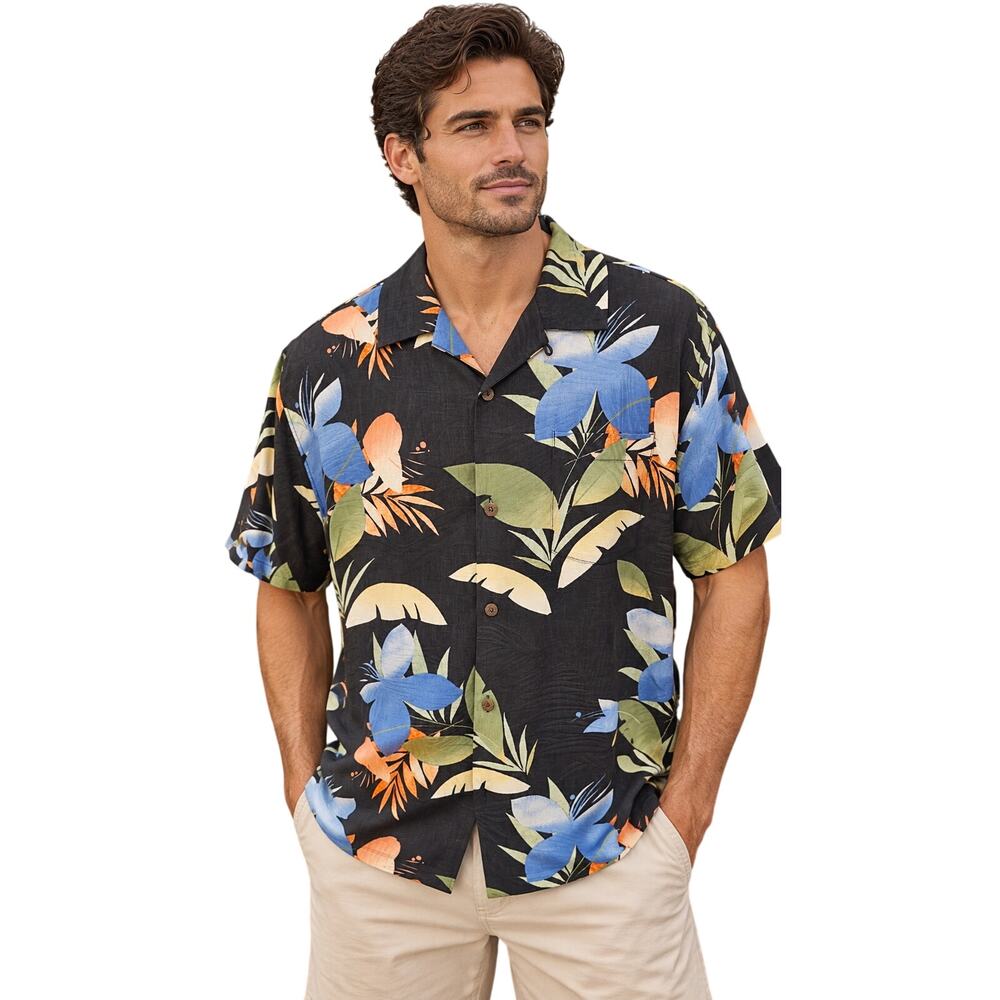 Tommy bahama 100% silk L original fit hawaiin beach vacation button up EUC